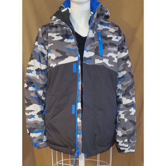 Eddie Bauer Youth 3 In 1 Jacket Sz L 14/16 Blue Camo Winter Snow Ski Jacket
